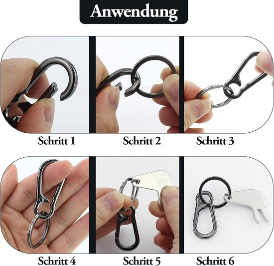 Set of 4 Carabiner Keychains - Small Metal Carabiners - Detachable - Suitable for Car Keys - Carabiner Keychains for Backpacking, Camping and Travel - Keychain Hook