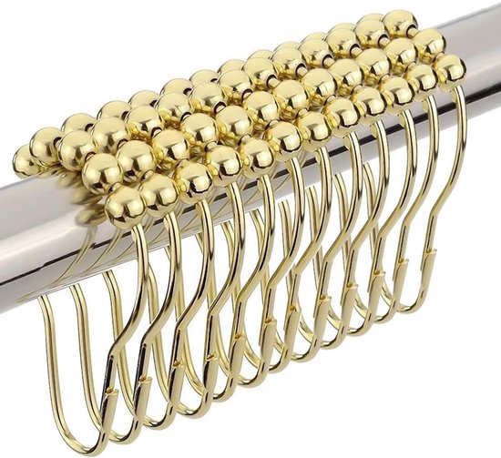 Shower curtain hooks (12-piece) - Curtain rings - Stainless steel rings with sliding system - Gold