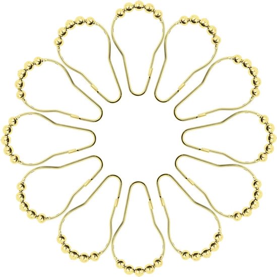 Shower curtain hooks (12-piece) - Curtain rings - Stainless steel rings with sliding system - Gold