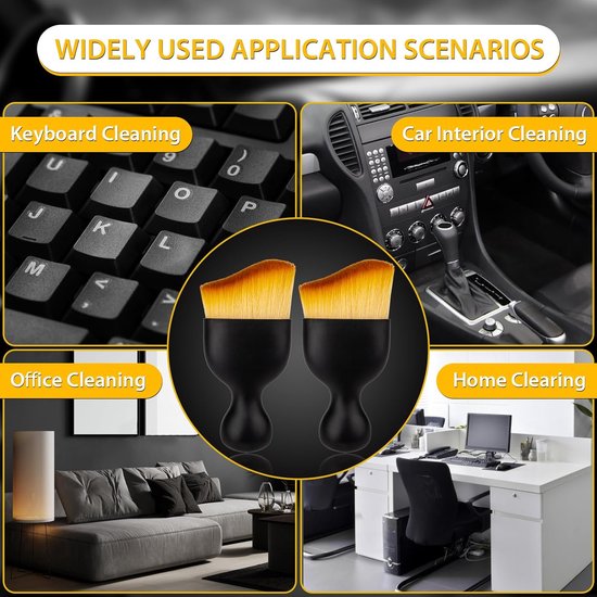 2-Pack Car Interior Cleaning Brushes - Auto Detailing and Dusting Brushes - Soft Bristles for Cleaning Car Interiors - Suitable for Dashboard, Interior, Exterior, Sunroof, Leather, Dusting Brush - Brown