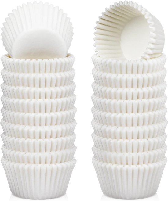 500-pack Mini Cupcake Liners - White - Oil Resistant - Small Cupcake Wrapping Paper - Baking Cups
