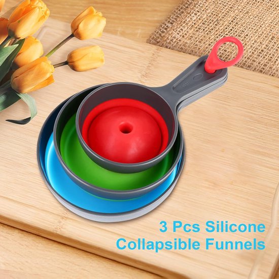 Mini Funnel - 3 in 1 Funnel - Funnel - Kitchen Funnel Set - Various Sizes - 12cm/10cm/8cm - Can be used to store jars, filling bottles, measuring cups and small amounts of spices, etc.