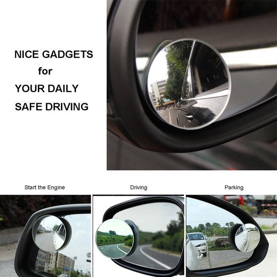 Blind Spot Mirrors - Round, frameless, 360° rotating mirror - Adjustable, high-resolution convex glass mirror - Maximizes rear visibility - Universal design - Suitable for cars, SUVs and trucks - Improves driving safety