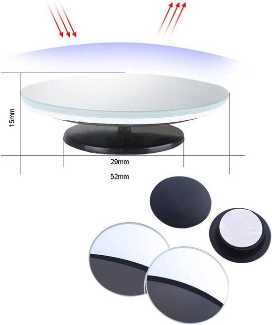 Blind Spot Mirrors - Round, frameless, 360° rotating mirror - Adjustable, high-resolution convex glass mirror - Maximizes rear visibility - Universal design - Suitable for cars, SUVs and trucks - Improves driving safety