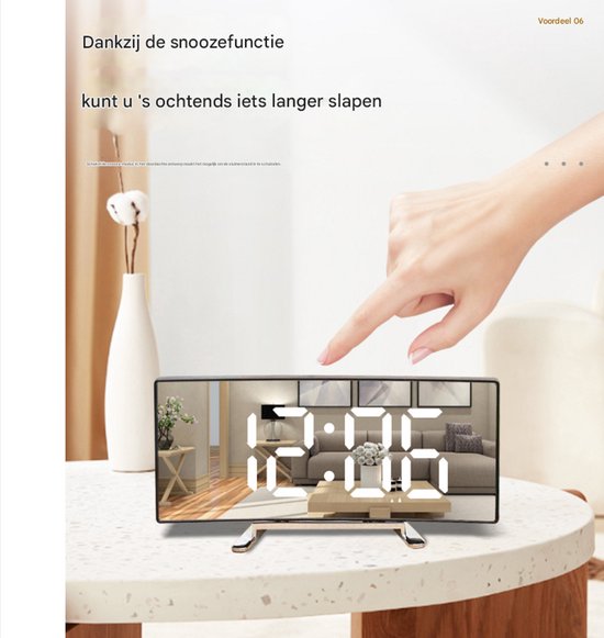 Multifunctional electronic alarm clock with light effect - Creative large screen - Curved LED light - Digital home mirror - Clock decoration - Black casing, white light