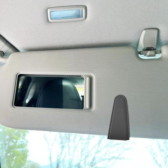 Car sun visor glasses holder - magnetic leather sunglasses holder - car sun visor accessories - bill holder (black)