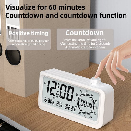 Visual alarm clock - Timer - Three alarms - Backlight - Two displays - Countdown function - Timer reminder for children - White