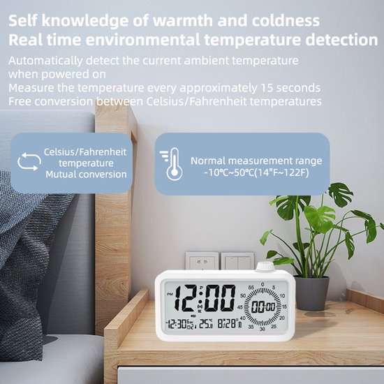 Visual alarm clock - Timer - Three alarms - Backlight - Two displays - Countdown function - Timer reminder for children - White
