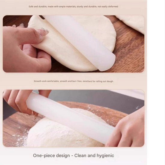 Rolling pin and dough cutter (2-piece) - 33 cm long - White - Diameter 3.5 cm - Suitable for baking - Can be used to roll out puff pastry, pie crusts or cookie dough - Smooth and easy-to-clean surface - Mould-resistant rolling pin