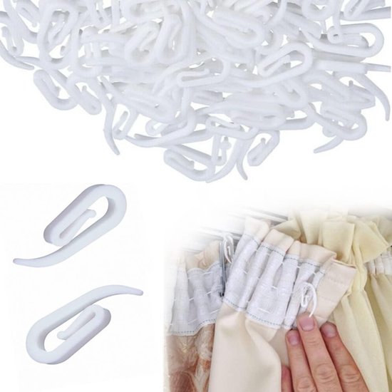 100 curtain hooks - G-shaped reinforced curtain hooks - White - For shower windows - Curtain accessories