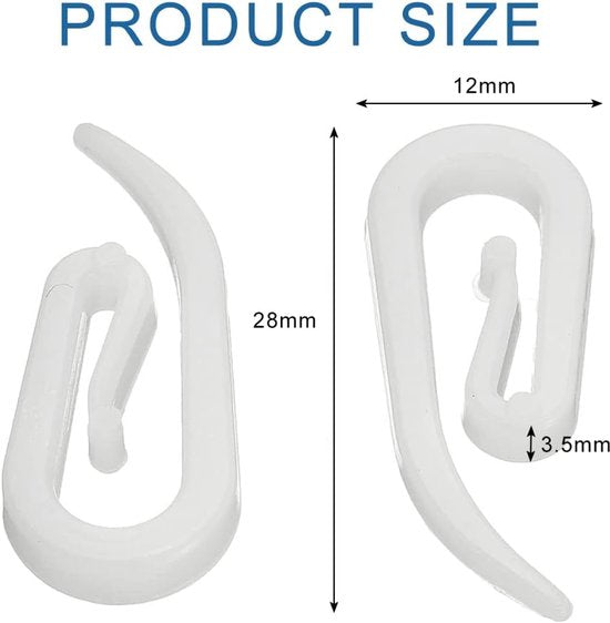 100 curtain hooks - G-shaped reinforced curtain hooks - White - For shower windows - Curtain accessories