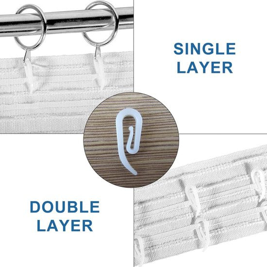 100 curtain hooks - G-shaped reinforced curtain hooks - White - For shower windows - Curtain accessories