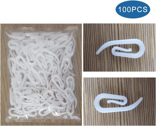 100 curtain hooks - G-shaped reinforced curtain hooks - White - For shower windows - Curtain accessories