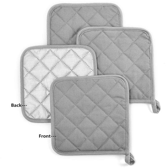 4-Piece Heat Insulation Mat Made of Pure Cotton - Silver Coated - Oil-Repellent - Heat Insulation Mat - Baking Towel - Pot Holder - Kitchen Oven Household Heat-Resistant Anti-Scald Placemat