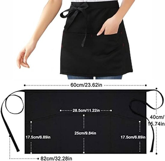 Kitchen Aprons - Women's Aprons - Half-Length Aprons - Unisex Kitchen Aprons - Restaurant, BBQ, Bar, Chef Aprons - Adjustable Aprons with Two Pockets - Black