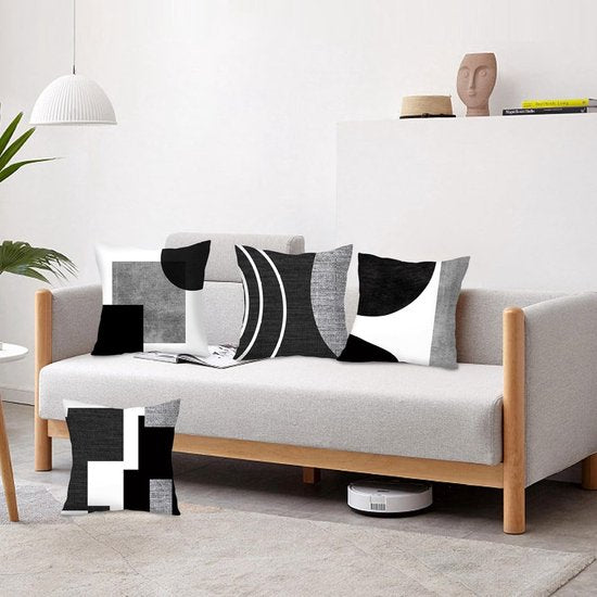 Pillowcase - 4-pack - Pillowcases with abstract geometric pattern - 45x45 cm - Pillowcases with zipper - Black and white pillowcases (pillow insert not included)