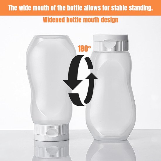Squeeze Bottles - Pack of 4 - Sauce Bottles - Plastic Bottles with Lid (330g) - BPA Free - Suitable for salad dressings, ketchup, cooking oils - Clear Bottles for Condiments - Leak-Proof Bottles - Food Grade Condiment Bottles
