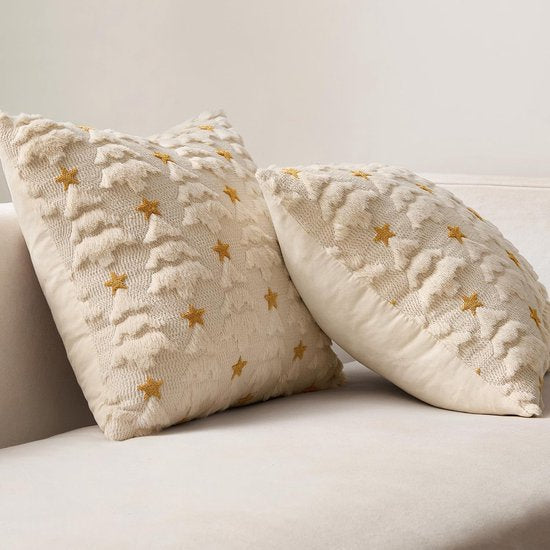 Christmas Pillowcases - 2-pack - White - Winter - White Christmas tree and star pattern - Sofa decoration - 45x45 cm (pillowcase not included)