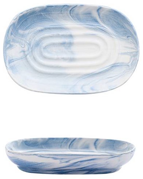 Soap dish - Ceramic soap dish - Non-slip marble soap dish - Bathroom soap holder - Suitable for bathroom, shower, kitchen and travel - Blue