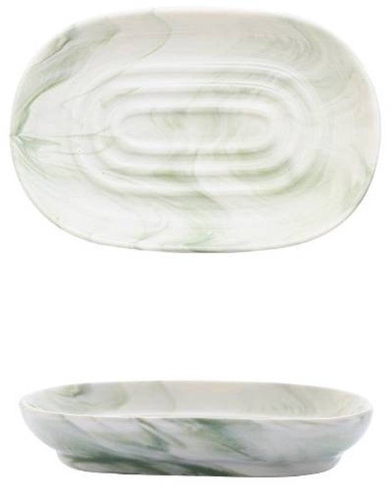 Soap Dish - Ceramic Soap Dish - Non-Slip Marble Soap Dish - Bathroom Soap Holder - Suitable for Bathrooms, Shower Rooms, Kitchens and Travel - Green
