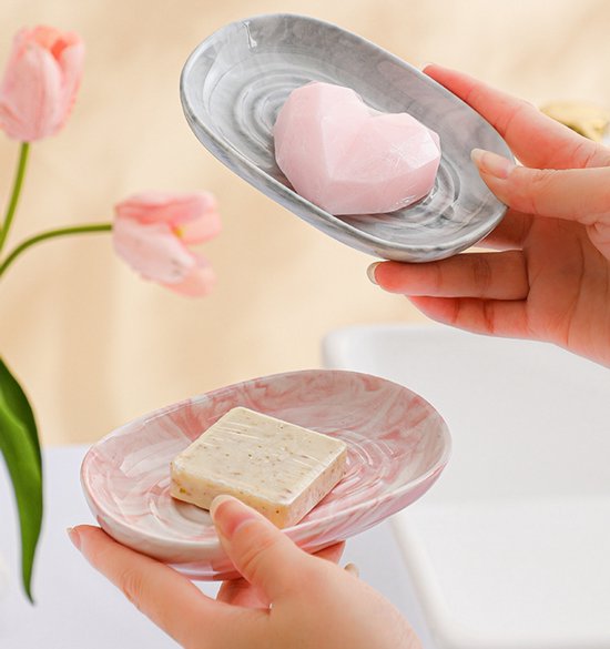 Soap Dish - Ceramic Soap Dish - Non-Slip Marble Soap Dish - Bathroom Soap Holder - Suitable for Bathrooms, Shower Rooms, Kitchens and Travel - Green