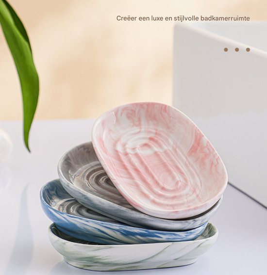 Soap Dish - Ceramic Soap Dish - Non-Slip Marble Soap Dish - Bathroom Soap Holder - Suitable for Bathrooms, Shower Rooms, Kitchens and Travel - Green