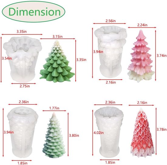 Mold - 4 pieces - Candle mold - Silicone Christmas tree mold set - Mold - Christmas gift