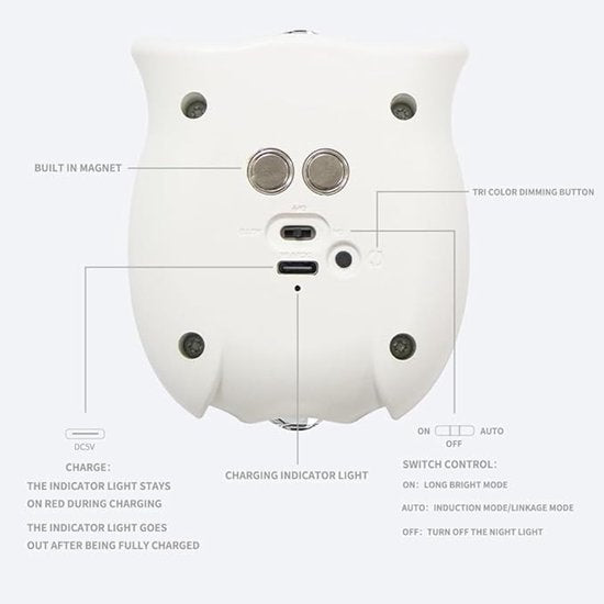 Night light - Mood lamp - LED lighting - Night lamp - LED cabinet light and stair light with sensor - Two-tone - USB rechargeable night light - Magnetic mounting - For children's room, bedroom, hall or corridor, etc. (White)