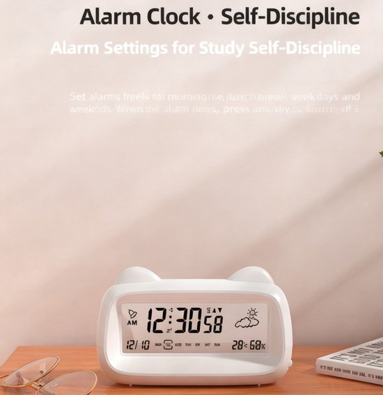 Alarm Clock - Digital Alarm Clock - Digital Clock - Smart Alarm Clock - Electronic Calendar - Cat-shaped Alarm Clock with Light - Real-time Temperature and Humidity Monitoring - Weather Display - Large Night Light Display Screen - USB Charging（Vegetable）