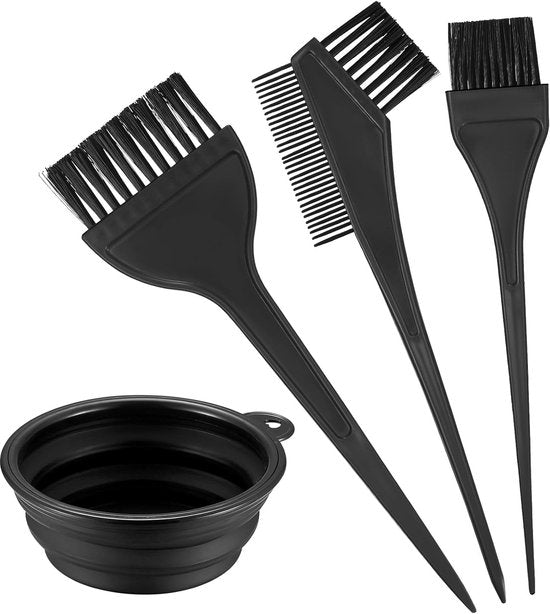 Hair Dye Brush - 4-Piece Hair Dye Brush Set - Hair Dye Brush and Mixing Bowl Set - Double-Sided Hair Dye Brush - Hair Styling Tools - DIY Hair Dye Comb Set - Includes Mixing Bowl - Black