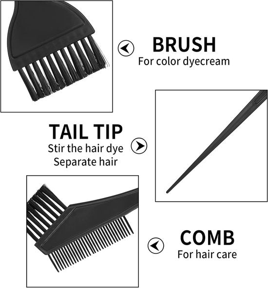 Hair Dye Brush - 4-Piece Hair Dye Brush Set - Hair Dye Brush and Mixing Bowl Set - Double-Sided Hair Dye Brush - Hair Styling Tools - DIY Hair Dye Comb Set - Includes Mixing Bowl - Black