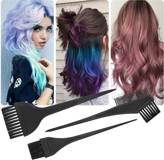 Hair Dye Brush - 4-Piece Hair Dye Brush Set - Hair Dye Brush and Mixing Bowl Set - Double-Sided Hair Dye Brush - Hair Styling Tools - DIY Hair Dye Comb Set - Includes Mixing Bowl - Black