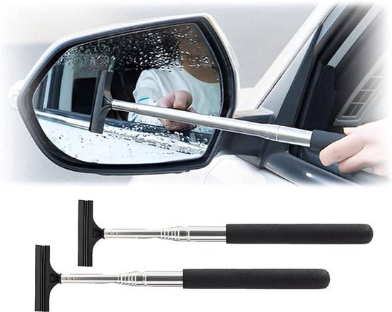 Rearview Mirror Wiper Blades - 2-Piece Set - Telescopic Rearview Mirror Wiper Blades - Portable Wiper Blades - Telescopic up to 98cm - Portable Cleaning Tool for All Vehicles (Black)