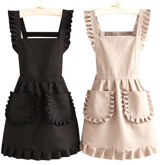 Aprons - 2-piece set - Kitchen aprons - Cooking aprons - Catering aprons - Ceramic aprons - Painting aprons - Black and off-white