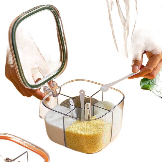 Spice jar - 4-in-1 spice jar - Spice jar with spoon - Storage box - All-in-one spice bottle - Suitable for storing salt, pepper and spices