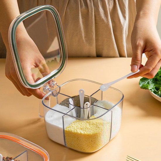 Spice jar - 4-in-1 spice jar - Spice jar with spoon - Storage box - All-in-one spice bottle - Suitable for storing salt, pepper and spices