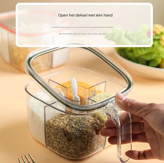 Spice jar - 4-in-1 spice jar - Spice jar with spoon - Storage box - All-in-one spice bottle - Suitable for storing salt, pepper and spices