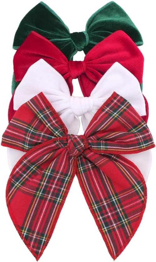 Hairclips - Set of 4 - Hair accessories - Hairclips with bows - Accessories suitable for little girls and mothers - Red, green, white and checked
