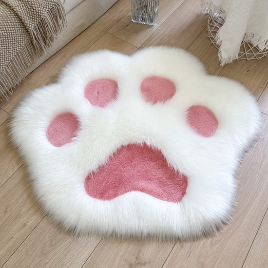 Rug - Cute non-slip rug in the shape of an animal paw - Soft white and pink rug, suitable for the bedroom and living room.