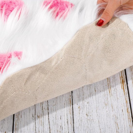 Rug - Cute non-slip rug in the shape of an animal paw - Soft white and pink rug, suitable for the bedroom and living room.