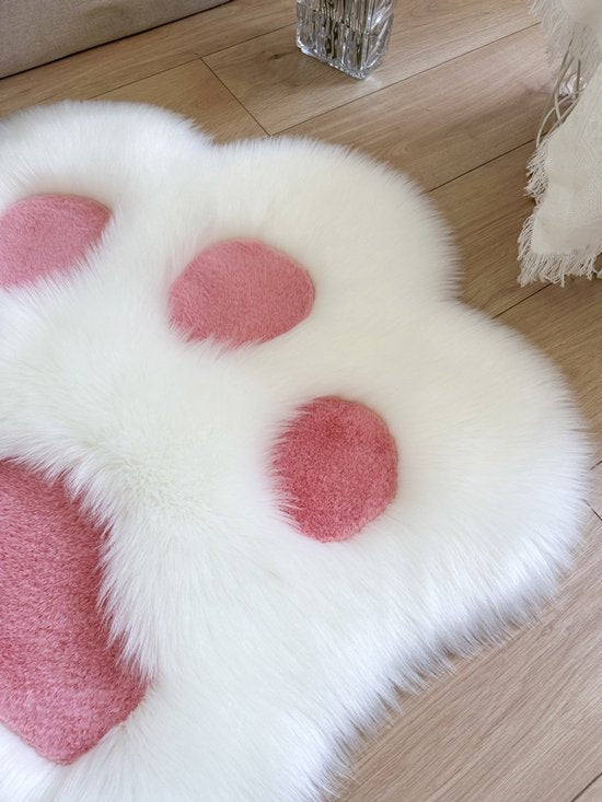 Rug - Cute non-slip rug in the shape of an animal paw - Soft white and pink rug, suitable for the bedroom and living room.