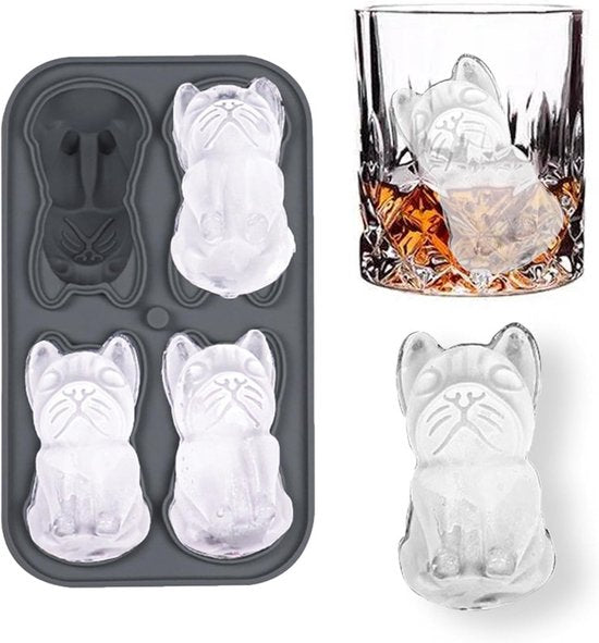 3D French Bulldog Ice Cube Mold - With Integrated Funnel - Cute Dog Shape - Silicone &amp; Easy De-molding
