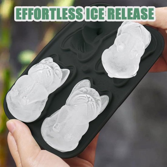3D French Bulldog Ice Cube Mold - With Integrated Funnel - Cute Dog Shape - Silicone & Easy De-molding