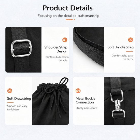 Drawstring Backpack - Waterproof Sports Bag - Lightweight Sports Backpack - With Shoe Compartment - Unisex - Suitable for Basketball, Football, Swimming and Travel - Black