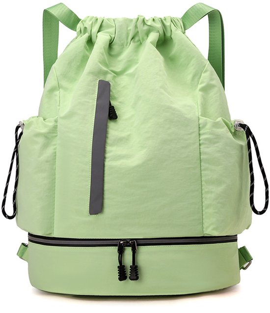 Drawstring Backpack - Waterproof Sports Bag - Lightweight Sports Backpack - With Shoe Compartment - Unisex - Suitable for Basketball, Football, Swimming and Travel - Vegetable