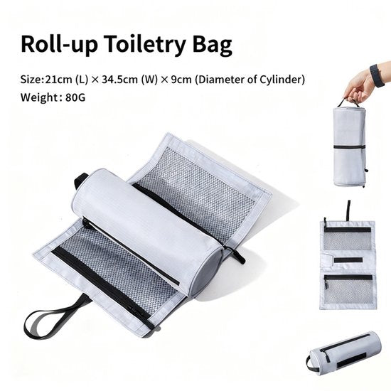 Foldable Toiletry Bag with Hanging Hook - Waterproof Travel Wash Bag - with Multiple Compartments & Mesh - Compact Makeup and Toiletry Bag for Vacation, Sports and Camping - White