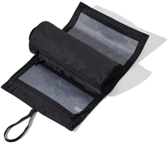 Foldable Toiletry Bag with Hanging Hook - Waterproof Travel Wash Bag - with Multiple Compartments &amp; Mesh - Compact Makeup and Toiletry Bag for Vacation, Sports and Camping - Black