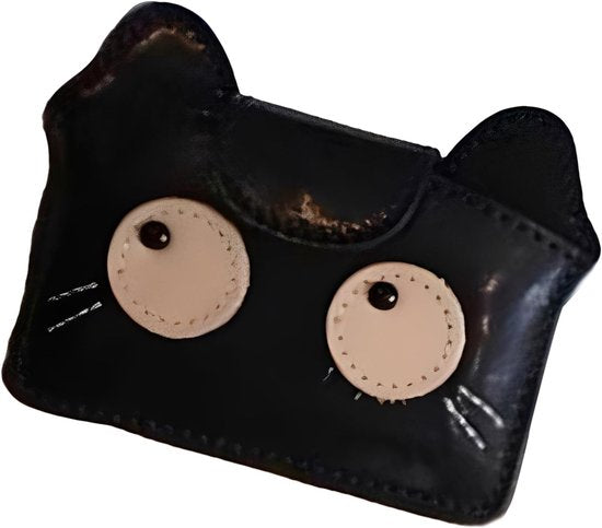 Women's wallet - Solid color - Cat design - A gift for young women and ladies (Black)
