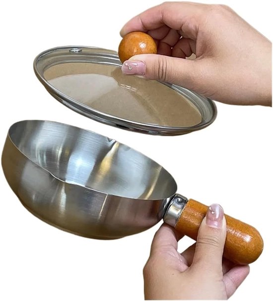 Stainless steel breakfast bowl - Small walnut wood pot for one person - Suitable for fruit salad, yoghurt and muesli (13cm bowl with lid, spoon)