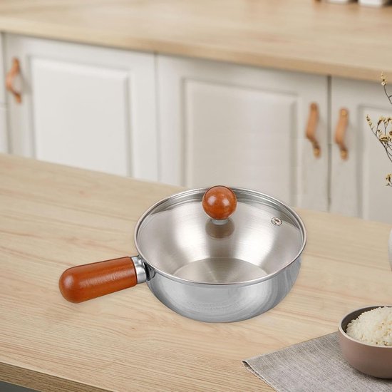 Stainless steel breakfast bowl - Small walnut wood pot for one person - Suitable for fruit salad, yoghurt and muesli (13cm bowl with lid, spoon)